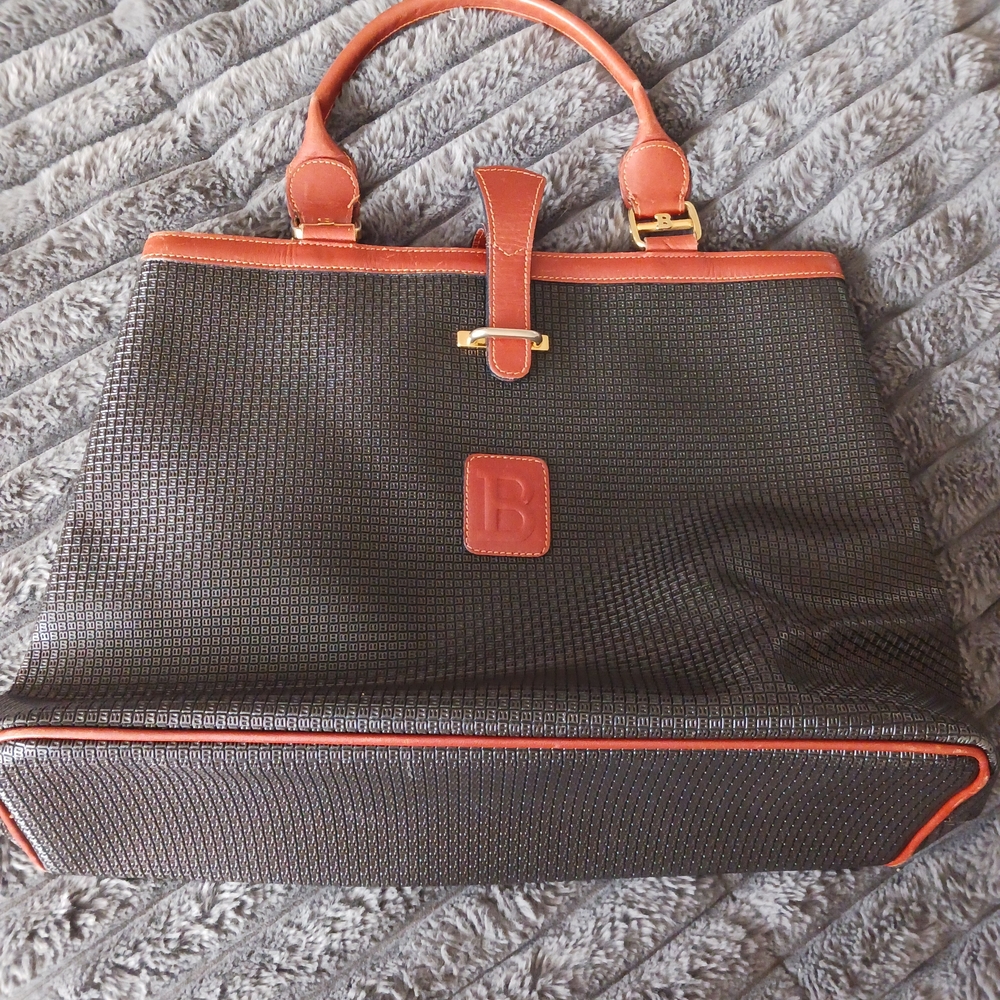 LARGE Vintage Embossed Leather Tote Black & Brown